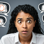 **Prompt:** A professional individual (male or female, diverse) is depicted in a split-second transition. One side of their face shows a hint of initial panic or surprise, with subtle visual cues like a slightly furrowed brow or a fleeting moment of uncertainty, surrounded by chaotic, swirling thought lines. The other side shows them calm, composed, and confident, perhaps mid-sentence or having just taken a deliberate pause, with clear, organized thought bubbles or a bright, focused light around their head. The setting is a modern, clean office or virtual meeting background, emphasizing the shift from anxiety to readiness.