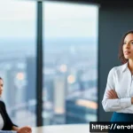 즉흥 스피치에서의 상황 분석 기법 - A confident professional woman delivering an impromptu speech in a modern corporate boardroom, dress...