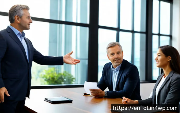즉흥 스피치의 유형과 특성 - Photorealistic business meeting scene, a confident middle-aged professional standing beside a confer...
